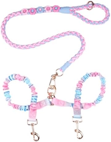 Dual Dog Leash,Double Dog 360 Swivel No Tangle Walking Leash,Comfortable Shock Absorbing Reflective Bungee for Two Dogs (Cotton Candy Dream) by Panda+Jianghu