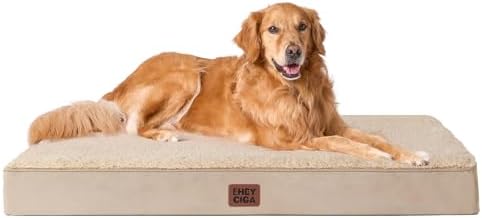 EHEYCIGA Orthopedic Dog Bed Large with Removable Washable Cover, 44IN Khaki by EHEYCIGA