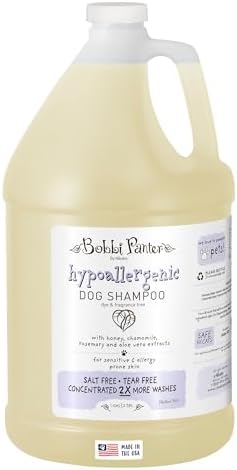 Bobbi Panter Hypoallergenic Dog Shampoo Honey, Aloe Vera, Chamomile & Rosemary – Dye & Fragrance Free Natural Formula for Sensitive & Allergy Skin, Tear-Free, 30:1 Concentrate, Made in USA, 1 Gallon by Arkwright