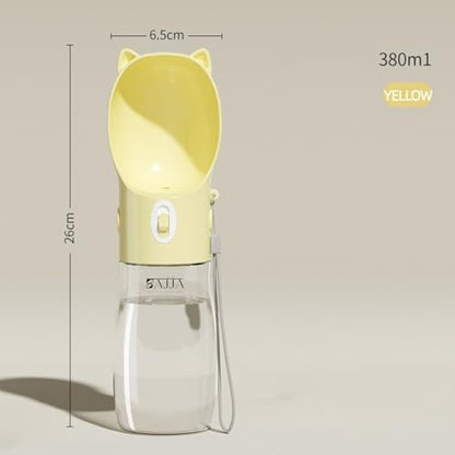 Dog Water Bottle Dispenser 380ml – Leak-Proof Lock, One-Hand Operation | Portable Pet Travel Water Bottle with Built-in Bowl | Yellow- Don't Forget to Claim Your - Image 4