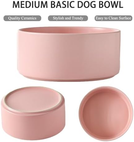 6'' Ceramic Raised Dog Bowl - 30Oz Dog Food & Water Bowl with Elevated Non-Slip Bamboo Stand, Dishwasher & Microwave Safe, Anti Vomiting Heavy Duty Pet Bowl for Small and Medium Dogs, Pink - Image 2