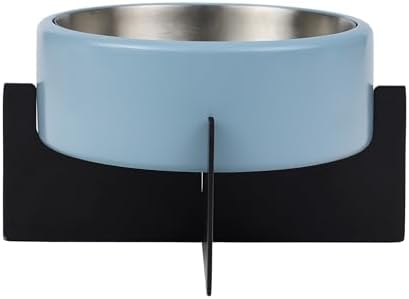 DBL3000F Intersecta Small/Medium Concrete and Stainless Steel Bowl 16oz (2 Cups) with Metal Stand Pet Feeder, Blue/Black - Image 7