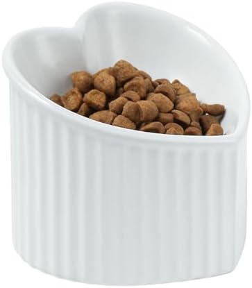 5.5 Inch White Ceramic Raised Tilted Cat Food Bowl,1 Pack by FIVEAGE
