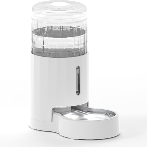CZPET Automatic 4L/135Oz/1Gal Cat Water Dispenser with Stainless Steel Bowl, Gravity Waterer for Small Medium Dog Puppy Kitten (White) by CZPET