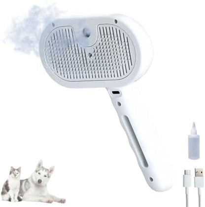 Pet Steam Brush for Cats Dogs, 3-in-1 Cat Grooming Tool with Water Spray and Quick Hair Release Button, Hair Removal Comb for Shedding, Steamy Brush (White) by Unknown