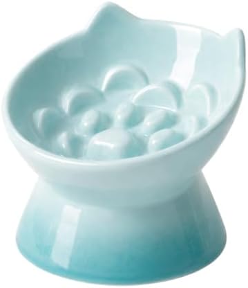 PawsPik Lynx Ceramic Raised Slow Dog & Cat Elevated Food Bowl, Arctic Ombre by PawsPik