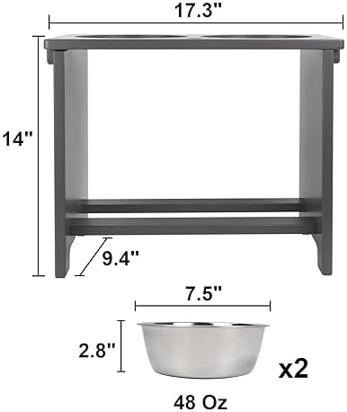 HTB Elevated Dog Bowl Stand with 2 Stainless Steel Bowls-14 H X-Large Grey - Image 5