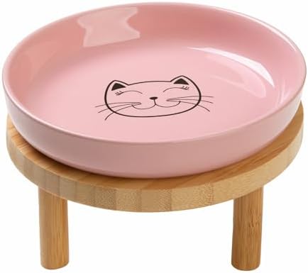 Lusifaco Shallow Wide Elevated Cat Bowls Whisker Fatigue(Pink,Set of 1) by MakesMealsMoreEnjoyable