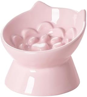 PawsPik Lynx Ceramic Raised Slow Dog & Cat Elevated Food Bowl, Quartz Pink by PawsPik