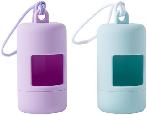 Dog Poop Bag Holder for Leash,2Pack Dogs Waste Bag Dispenser with Elastic Loop Protable Lightweight Plastic Holders for Pet Doggy,Light Blue and Purple by SLSON