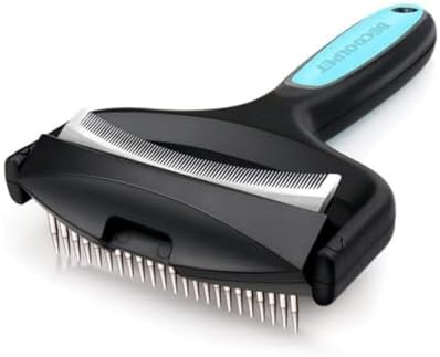 2-Sided Dematting & Deshedding Comb for Pets, Larger Size - 2 Types of Stainless Steel Brush Heads, Ergonomic Handle by Becoolpet