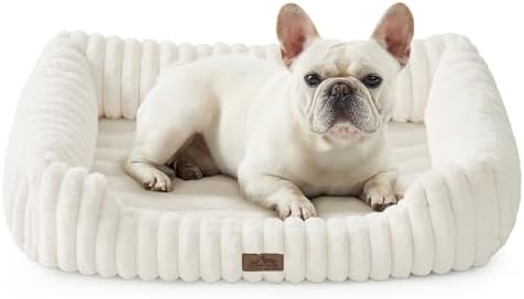 Cute Pet Bed for Small Dogs & Cats - Washable Rectangle Dog Bed with Anti-Slip Bottom, Soft Calming Cat & Puppy Bed for Indoor Pets (30"x23"x7", Cream) by COZYKISS