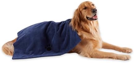 Bone Dry Pet Grooming Towel Collection Absorbent Microfiber X-Large, 41x23.5", Embroidered Navy by BoneDry