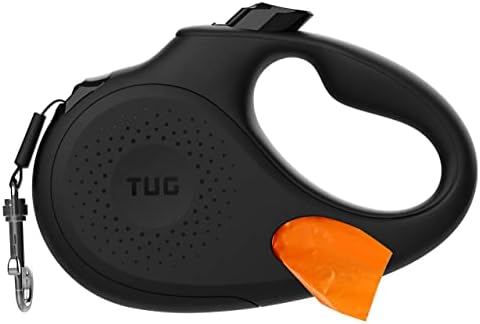 TUG Oval 360° Tangle-Free Retractable Dog Leash with Integrated Waste Bag Dispenser (Small, Black) by TUG