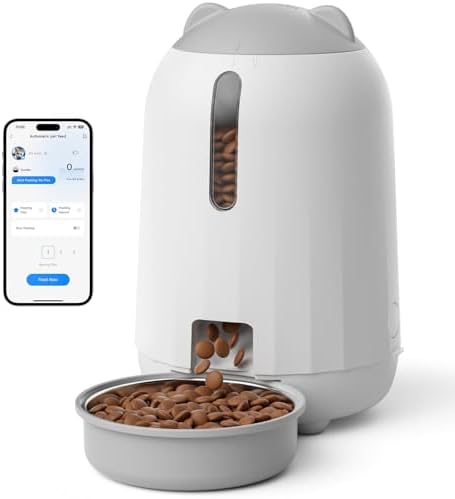 PAPIFEED Automatic Cat Feeder with App, WiFi Auto Cat Feeder, 3L Slow-Feed Cat Food Dispenser for Dry Food, Dual Power Supply Timed Pet Feeder for Cat, 10 Meals/Day, 6 Portions/Meal, Grey by PAPIFEED