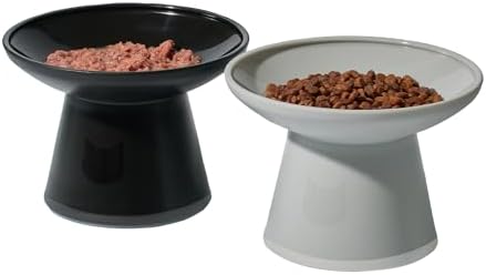 Necoichi BPA-Free Extra-Wide Elevated Cat Food Bowls, 2-Pack (Urban Fog) by NECOICHI