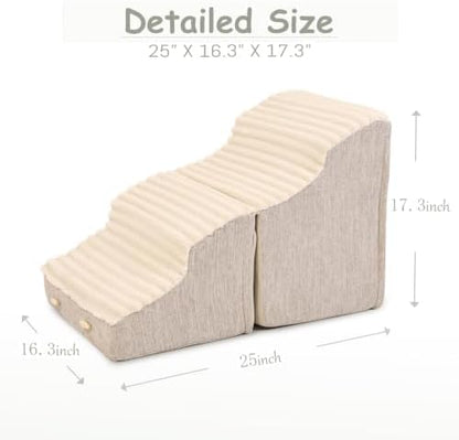 Dog Stairs for Small Dogs,2 in 1 Transformable 4-Step Pet Stairs,Indoor Pet Steps for Cats,Comfort, Durable Washable Cover and Durable High Density Foam,Beige - Image 5