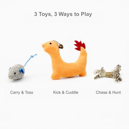 3 Pack Cat Toys for Indoor Cats - Silvervine & Catnip Toy Set with Feather, Plush Dragon Kick Toy, Mouse Toy for Chasing, Kicking & Chewing, Natural Cat Enrichment Toys - Image 2