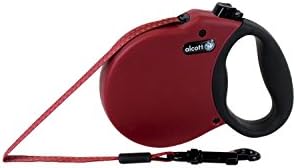 Alcott Adventure Retractable Reflective Belt Leash, 10' Long, Extra Small for Dogs Up to 25 lbs, Red with Black Soft Grip Handle by Alcott