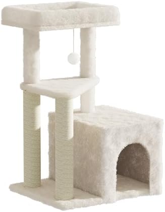 Cat Tree Tower for Indoor Cats, 33 Inches Multi-Level Cat Condo with Scratching Posts, Large Perch, Hanging Toy for Large Adult Cats, Beige by MeowHomm