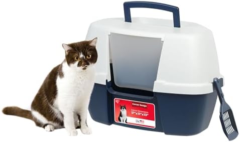 IRIS USA Large Corner Cat Litter Box, Space Saver, Navy/White by IRISUSA