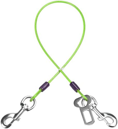 Dog Seat Belt Harness for Car,2pcs Dog Seatbelt of Coated Wire Leash Safety Restraint,No Chew Tether Cable Vehicle Dogs Accessories,Double Clips & Latch (Green, 16 inch/40 CM) by MiMetty