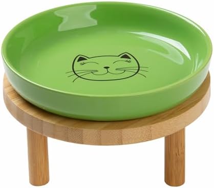 Lusifaco Shallow Wide Elevated Cat Bowls Whisker Fatigue(Green,Set of 1) by MakesMealsMoreEnjoyable