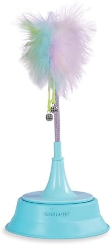 Catstages 2-in-1 Spring Teaser Cat Toy – Bouncy Interactive Cat Ball Track Add-On with Feathers & Bells, Blue by Catstages