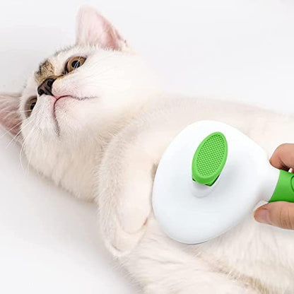 Cat Brushes for Indoor Cats, Dog Brush for Shedding with Metal Cat Comb, Self Cleaning Pet Hair Brush with Release Button for Grooming Kitten(Green) - Image 5