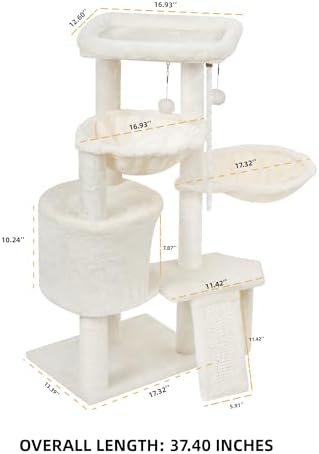 Wang Xin Three Layer Cat Tree with Cat Condo Scratch Pad and Two Hammocks,Beige - Image 2