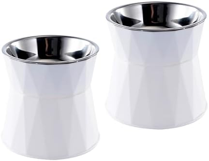 Elevated Cat Bowls for Food and Water 2Pcs, Raised Cat Food Bowls Beneficial for Digestion, Resonable Height, Whisker-Relief, Easy to Clean, 13oz(White) by NAHANGPET
