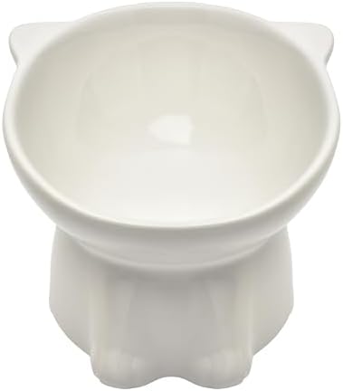 Ceramic Raised Cat Bowls,Tilted Elevated Cat Food Bowl for Indoor,Anti Vomiting & Protect Pet's Spine,Pet Feeder Dish for Flat Faced Cats and Kitten (White) - Image 2