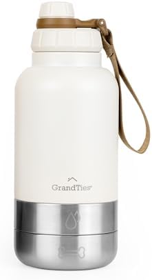 GrandTies Insulated Portable Dog Water Bottle with 2 Detachable Water Bowl Dispenser | Leak-Proof Dog Food Travel Container | Accessories for Dogs Walking, Hiking, Camping (32oz, Ivory White) by GrandTies