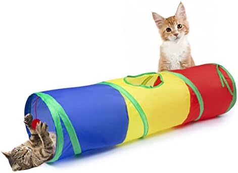 Sheldamy Cat Tunnel, 2-Way Cat Tunnels for Indoor Cats, Collapsible Cat Play Tunnel, Interactive Toy Maze Cat House with 1 Play Ball for Cats, Puppy, Kitty, Kitten, Rabbit (Rainbow)… by Sheldamy