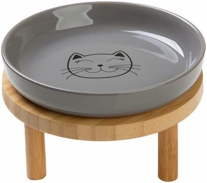 Lusifaco Shallow Wide Elevated Cat Bowls Whisker Fatigue(Grey,Set of 1) by MakesMealsMoreEnjoyable
