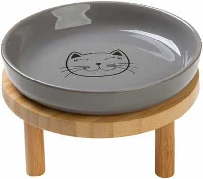 Lusifaco Shallow Wide Elevated Cat Bowls Whisker Fatigue(Grey,Set of 1) by MakesMealsMoreEnjoyable