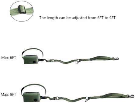 Hands Free Dog Leash for Large Medium Dogs Heavy Duty Bungee Reflective Adjustable Waist Leashes for Walking Running with Zipper Pouch 6-9FT (Green-1 with 6-9FT) - Image 6