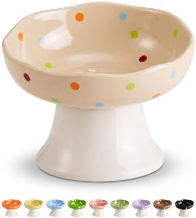 Mushroom Cat Bowl, Elevated Ceramic Cat Bowl, Confetti by Trundisan