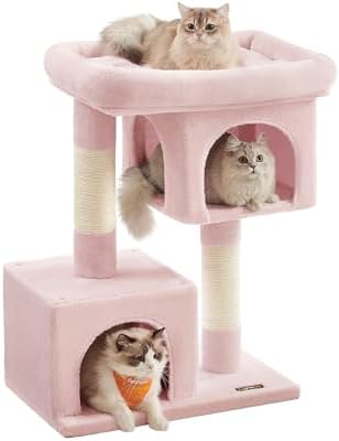 Feandrea Cat Tree, 33.1-Inch Cute Cat Tower, Plush Kitten Condo, Jelly Pink by FeandreabySONGMICSHOME