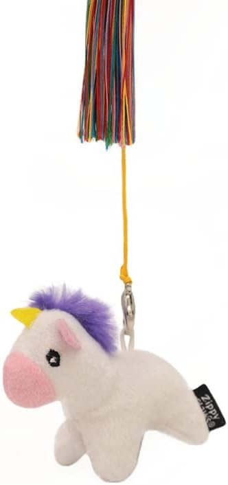 ZippyPaws ZippyStick - Unicorn Interactive Cat Teaser Wand for Indoor Cats & Kittens, Cute Kitty Toys for Boredom, Fun Feathered Tassels & Plush Dangling Toy