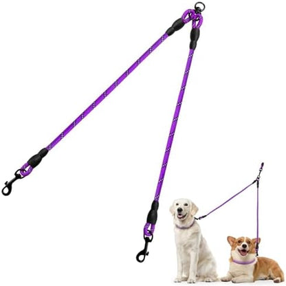 Taglory Double Dog Leash Coupler for Two Dogs, 1/3" Lightweight Dual Leash Extension for Small and Medium Dogs, No Tangle 360° Swivel, Reflective Rope, 30 Inch, Purple by Taglory