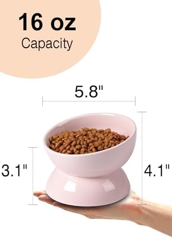 ABRUTY Cat Water Bowl, 16 OZ Ceramic Elevated Cat Bowls, 15° Tilted and Raised Pet Food Dish, Anti Vomiting Protect Pets' Spines and Whisker Fatigue - Image 3