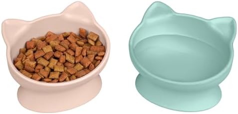 Kitty City Elevated Cat Bowls (Set of 2), Whisker-Friendly Raised Cat Food & Water Dishes, Modern Pedestal Design, Dishwasher Safe, 6.5 oz Each – Pink & Teal by KittyCity