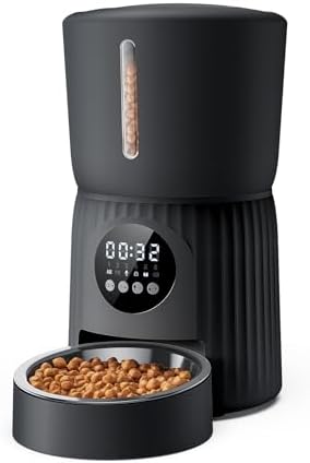 Faroro Automatic Cat Feeder, 4L Cat Food Dispenser with Portion Control, 1-6 Meals Per Day, 10s Voice Recording, Slow Feed, Dual Power Supply for Cats and Small Dogs (Black) by faroro