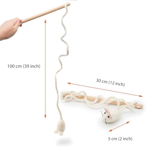 Glaciart One Mouse on a String Cat Toy – Durable Wooden Wand Cat Toy with Natural Wool Felt Mouse w/Catnip, Interactive Cat Toy on a Stick & Cat String Toys for Indoor Cats to Chase & Exercise - Image 5