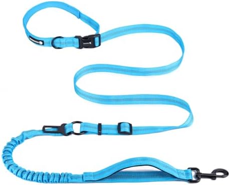 Heavy Duty Multifunctional Adjustable Hands Free Dog Leash - Reflective Stitches, Car Safety Buckle, Waist Leash for Dog Walking, Running, Hiking - 5-7FT by COOWONE
