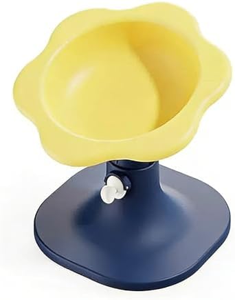 Elevated Pet Bowl with Stand, Flower Shape, Adjustable Height, Cat Dog Food Water Dis (Yellow Blue) - Image 2
