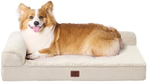 EHEYCIGA Large Dog Bed Memory Foam for Crate, Orthopedic Dog Bed Large Size Dogs with Washable Removable Cover, Waterproof Pet Sofa Couch with Nonskid Bottom, 35x22x6, Beige by EHEYCIGA