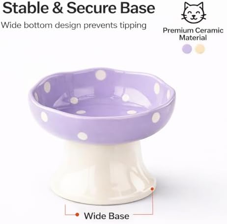 Elevated Ceramic Cat Bowls Set of 2, Mushroom Raised Wide & Shallow Cat Food and Water Bowls, Whisker Friendly Feeding Bowls for Cats & Small Dogs (Purple+Blue) - Image 6