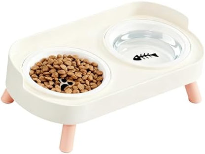 Elevated Cat Bowls, 2 Ceramic Raised Cat Food and Water Bowl Set, Prevent Cat Chin Acne, Whisker Fatigue Friendly, Splash Proof & Dishwasher Safe for Indoor Cats and Small Dogs - White by Unknown